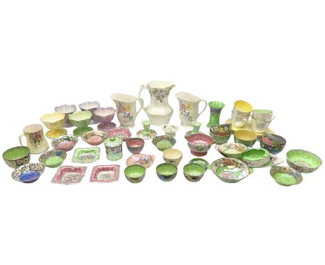 Collection of Mailing lustre ware, to include bowls of various size and form, fruit dishes, pair of candlesticks, tea cups an