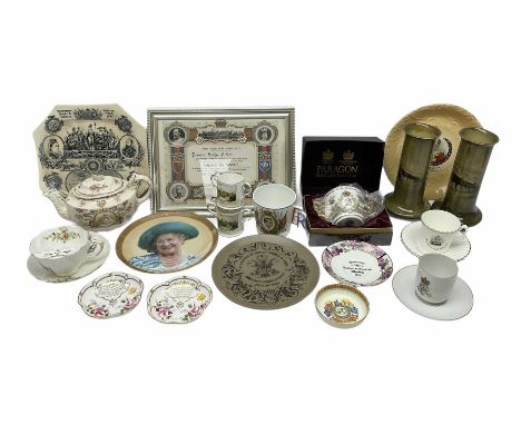 Commemorative ware to include Sampson Bridgwood Queen Victoria 1897 Jubilee teapot for Harrods, Poole limited edition Charles