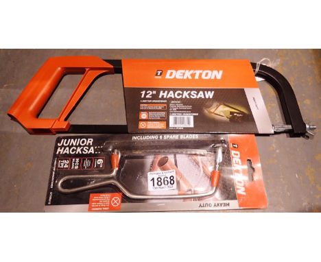 New and unused junior hacksaw set and a new and unused 12 inch hacksaw (2). P&amp;P Group 1 (£14+VAT for the first lot and £1