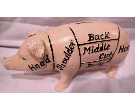 Cast iron W. Molands &amp; Sons Quaker City Hams piggy bank, L: 20 cm. P&amp;P Group 1 (£14+VAT for the first lot and £1+VAT 