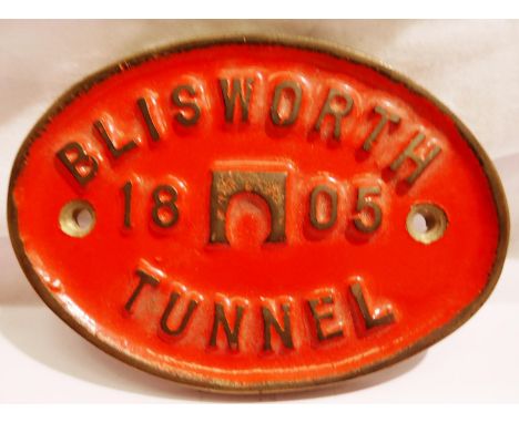 Brass and enamel Blisworth Tunnel 1805 plaque, L: 10 cm. P&amp;P Group 1 (£14+VAT for the first lot and £1+VAT for subsequent
