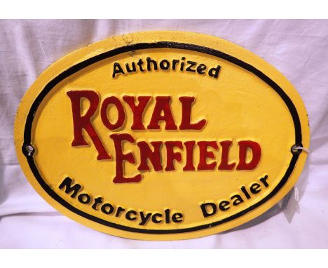 Cast iron Royal Enfield plaque, W: 35 cm. P&amp;P Group 1 (£14+VAT for the first lot and £1+VAT for subsequent lots) 