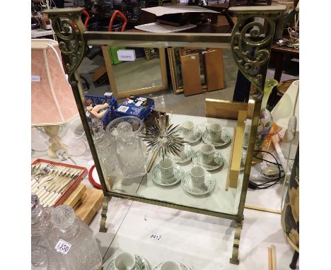 Victorian brass framed mirrored fire screen, 48 x 66 cm. Not available for in-house P&amp;P 