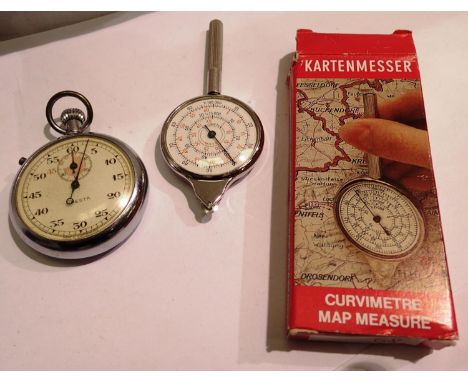 Presta stopwatch, working, and a boxed German map measure. P&amp;P Group 1 (£14+VAT for the first lot and £1+VAT for subseque