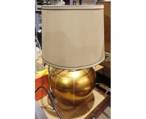 Gilt ceramic lamp and shade, H: 60 cm. Not available for in-house P&amp;P 