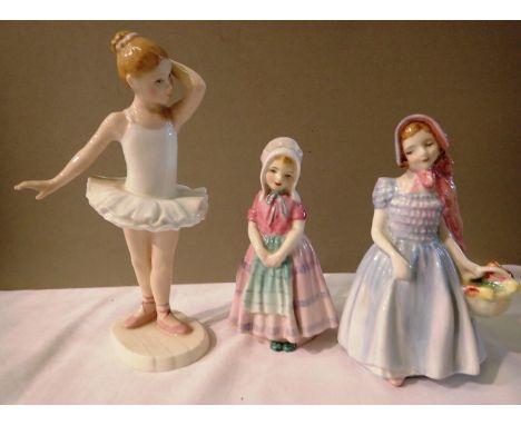 Three Royal Doulton figurines, Wendy, Tootles and Little Ballerina, largest H: 80 mm. P&amp;P Group 2 (£18+VAT for the first 