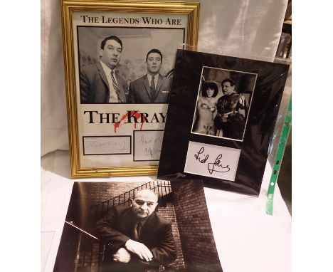 Mixed ephemera including a gilt framed print of The Kray Twins, with printed signatures. P&amp;P Group 3 (£25+VAT for the fir