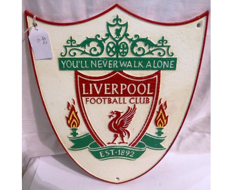Cast iron Liverpool FC plaque, W: 35 cm. P&amp;P Group 1 (£14+VAT for the first lot and £1+VAT for subsequent lots) 