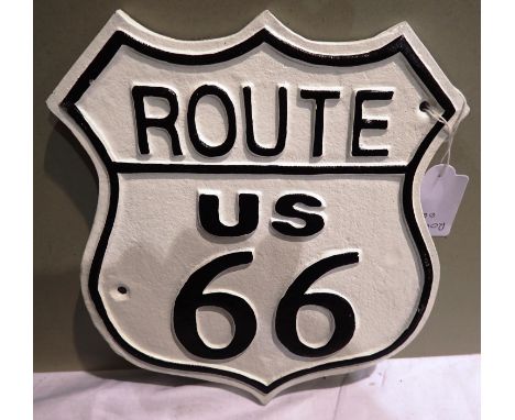 Cast iron Route 66 plaque, W: 25 cm. P&amp;P Group 1 (£14+VAT for the first lot and £1+VAT for subsequent lots) 