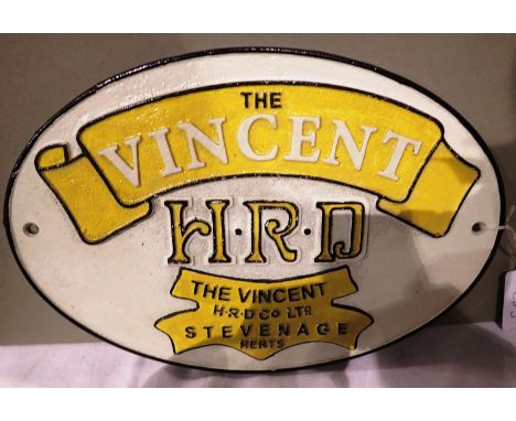 Cast iron Vincent Motorcycles plaque, W: 35 cm. P&amp;P Group 1 (£14+VAT for the first lot and £1+VAT for subsequent lots) 