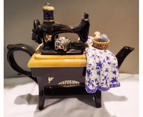 Paul Cardew Infusion sewing machine teapot, H: 25 cm. P&amp;P Group 2 (£18+VAT for the first lot and £3+VAT for subsequent lo