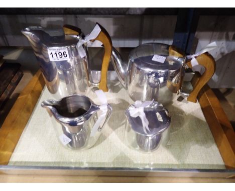 Four piece Picquot ware tea set and tray. P&amp;P Group 3 (£25+VAT for the first lot and £5+VAT for subsequent lots) 