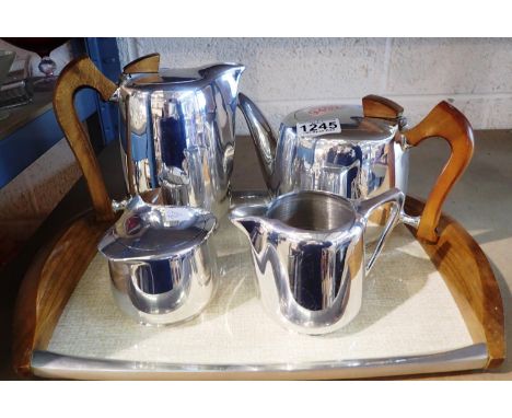 Four piece Picquot ware coffee set and tray. P&amp;P Group 3 (£25+VAT for the first lot and £5+VAT for subsequent lots) 