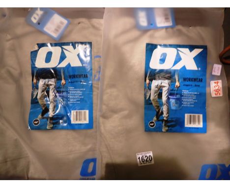Two pairs of New Ox-tools workwear grey jogger pants, 44 inch waist. P&amp;P Group 2 (£18+VAT for the first lot and £3+VAT fo