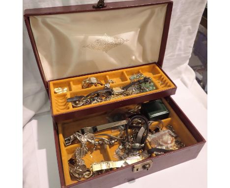 Jewellery box with contents, including silver and ladies wristwatches. P&amp;P Group 2 (£18+VAT for the first lot and £3+VAT 