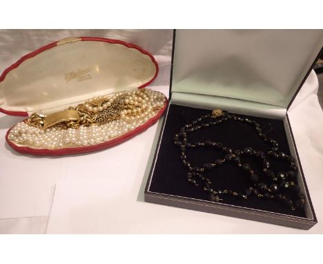 Two boxes of mixed costume jewellery including faux pearls. P&amp;P Group 1 (£14+VAT for the first lot and £1+VAT for subsequ