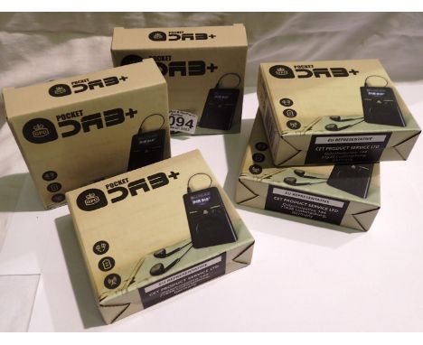 Five new old stock personal DAB radios with headphones. P&amp;P Group 2 (£18+VAT for the first lot and £3+VAT for subsequent 