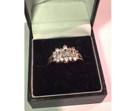 Boxed 925 silver cubic zirconia cluster ring, size S. P&amp;P Group 1 (£14+VAT for the first lot and £1+VAT for subsequent lo