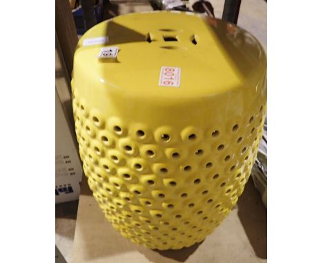 Large yellow ceramic oriental stool, H: 60 cm. Not available for in-house P&amp;P 