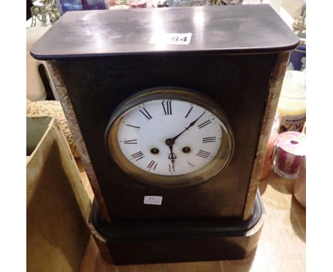 Slate cased mantle clock, chimes for a short while then stops, H: 37 cm. Not available for in-house P&amp;P 