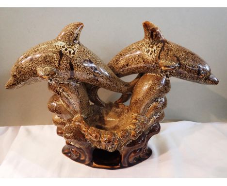 Cornishware twin dolphin centrepiece burner, H: 23 cm. P&amp;P Group 2 (£18+VAT for the first lot and £3+VAT for subsequent l