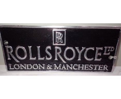 Aluminium Rolls Royce plaque, W: 25 cm. P&amp;P Group 1 (£14+VAT for the first lot and £1+VAT for subsequent lots) 