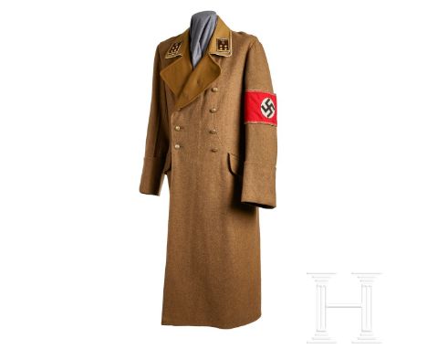 A Political Leader Great Coat   Light-brown wool, double-breasted full-length coat, French cuffs, collar and lapels lined wit