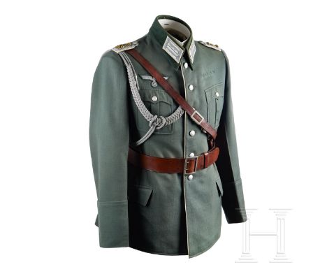 An Infantry Officer Tunic  Field-grey fine tricot wool, privately tailored, scalloped and pleated breast and hip pockets, six