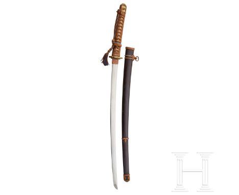 A Type 98 Army Officer’s Shin-Gunto  Oil tempered blade, sanbon-sugi temper, with Showa stamp and signed No Shu Seki Ju Kanes