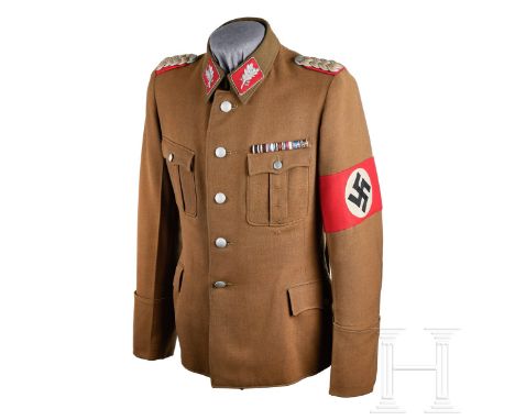 An SA-Oberführer Tunic  Olive-brown fine tricot wool, privately tailored with closed-neck, scalloped and pleated breast pocke