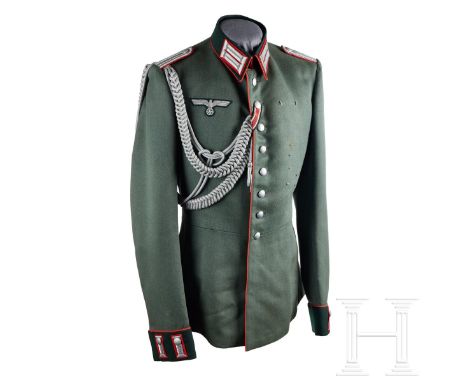 An Artillery Officer Waffenrock  Field-grey very fine tricot wool, privately tailored, eight-button front, bottle-green badge