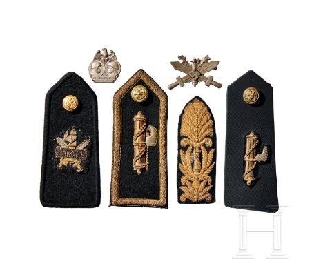 A Collection of MSVN Insignia  Collar tab for Fascist Police Officer of black cloth backing. Gilt-metallic wire hand-embroide
