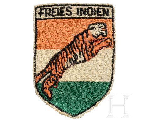 Ärmelschild für Freiwillige der Legion Freies Indien  Maschinengestickter Schild mit dem springenden Tiger vor den indischen 