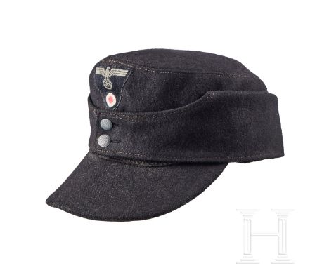 A Field Cap for Panzer Other Ranks  Cap body in black wool, turn-up ear/neck flap with two black finished pebbled button clos