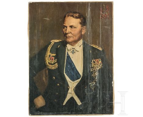Hermann Göring - Amtsstubenbild   Öldruck auf Leinwand mit der Darstellung Görings im Abendgesellschaftsanzug der Generäle de