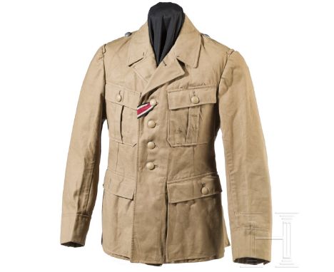 Tropenfeldbluse M 41 für Luftwaffenangehörige  Kammerstück aus sandfarbenem Köper mit einer Teilfütterung aus Leinen, sandfar