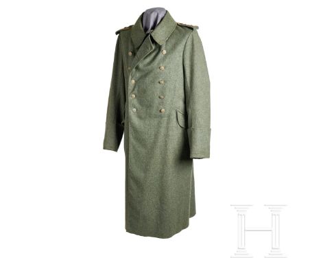 An NCO Great Coat   Field-grey wool, double-breasted full-length coat, French cuffs, six pairs of field-grey painted metal bu