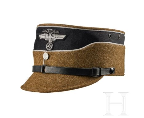 A Kepi for NSKK Leaders  Cap body in olive brown wool, black wool cap band with two ventilation holes on each side, silver-al