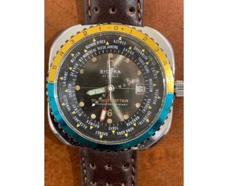 This is one of the most rare of the Sicura Dive watches you can find.;&nbsp;
&nbsp;A 1974 Sicura Globetrotter GMT, In House m