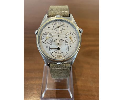 A Vintage Breitling World Timer reference 80840, circa 1983. Featuring a unique 39mm stainless steel case with distinctive fo