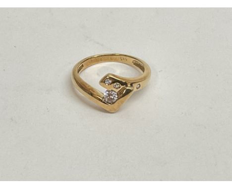 14ct yellow gold snake style ring set with 4 RBC cubic zirconia stones