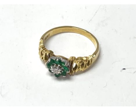 1970â€™s 18ct gold emerald and diamond ring