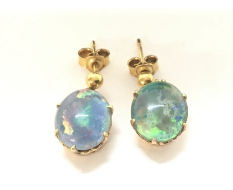 Pair of 9ct gold Opal doublet earrings.