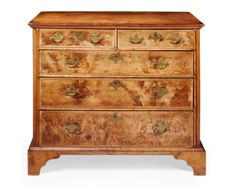 GEORGE I WALNUT CHEST OF DRAWERS EARLY 18TH CENTURY the crossbanded top with a moulded edge above two short and three long gr
