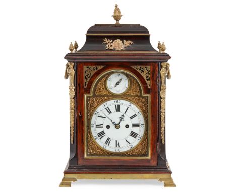 GEORGE III MAHOGANY AND BRASS REPEATING BRACKET CLOCK LATE 18TH CENTURY the circular white enamel dial with Roman and Arabic 