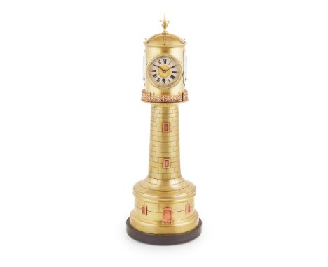 FRENCH INDUSTRIAL LIGHTHOUSE CLOCK, ATTRIBUTED TO GUILMET LATE 19TH CENTURY the rotating top with clock, barometer, and two t