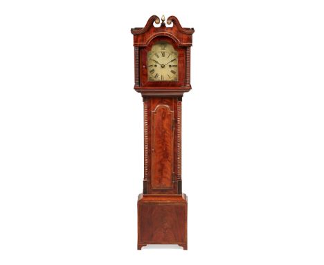 CABINETMAKER'S SAMPLE MINIATURE MAHOGANY LONGCASE CLOCK EARLY 19TH CENTURY the swan neck pediment above an arched 5 1/4 in. b