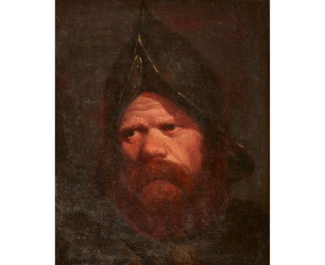19TH CENTURY GERMAN SCHOOL PORTRAIT OF A SOLDIER IN HELMET oil on canvas, unframed(45cm x 37cm (17.5in x 14.5in))