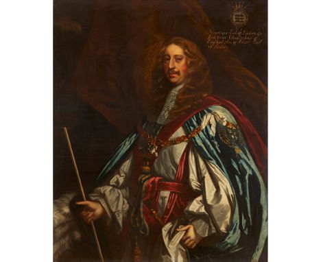 FOLLOWER OF SIR PETER LELY THREE QUARTER LENGTH PORTRAIT OF MONTAGUE, 2ND EARL OF LINDSEY, LORD inscribed, oil on canvas(127c