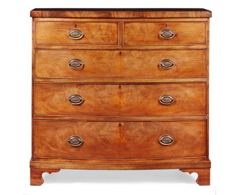 LATE GEORGIAN MAHOGANY BOWFRONT CHEST OF DRAWERS EARLY 19TH CENTURY with two short over three long graduated drawers raised o